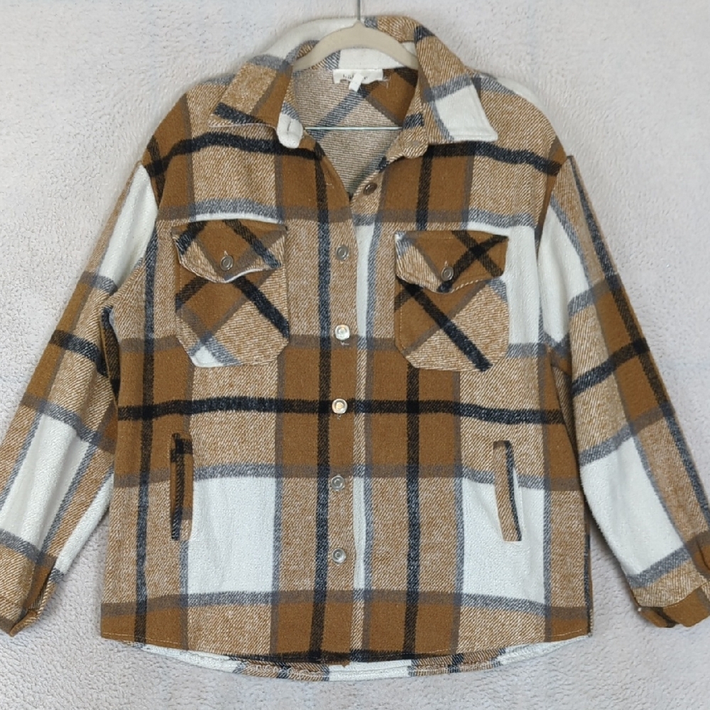 Bohme Women's Brown Plaid Flannel Oversized Shacket Size S